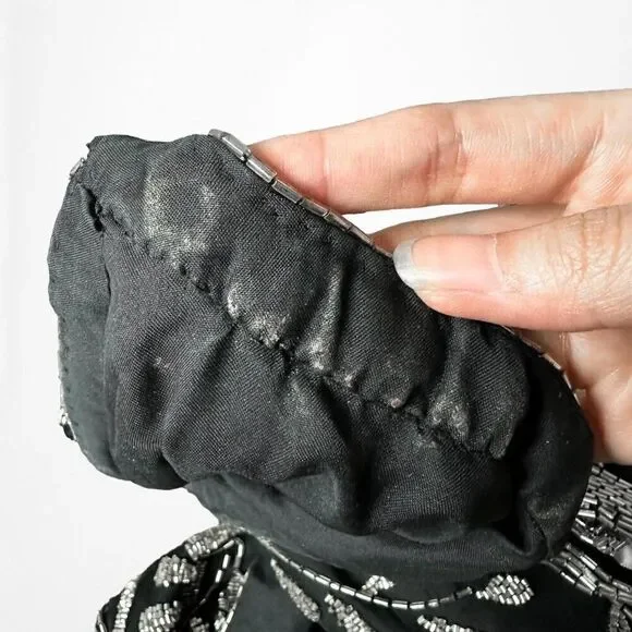 Vintage Y2K Black White Gray Floral Beaded Maxi Bodycon Formal Dress M - Picture 9 of 9